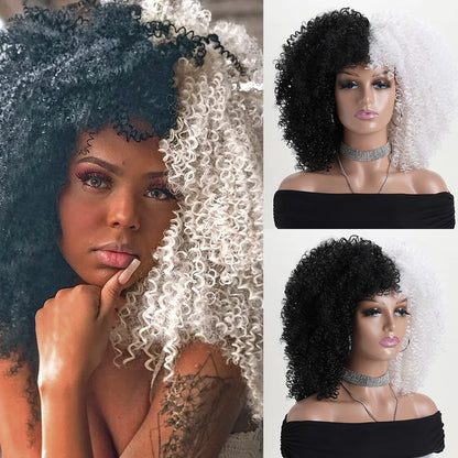 16 Inch Afro Kinky Curly Wig with Bangs for Women