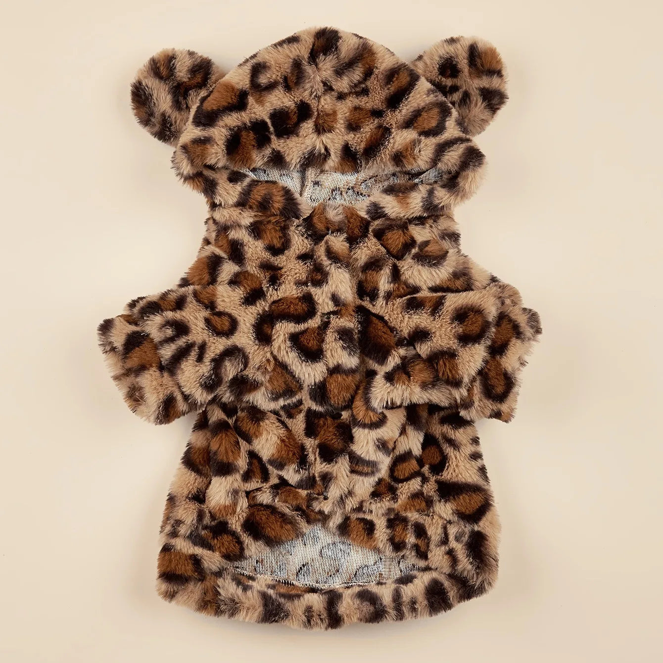 Leopard Plush Dog Hoodie with Ears for Small & Medium Dogs
