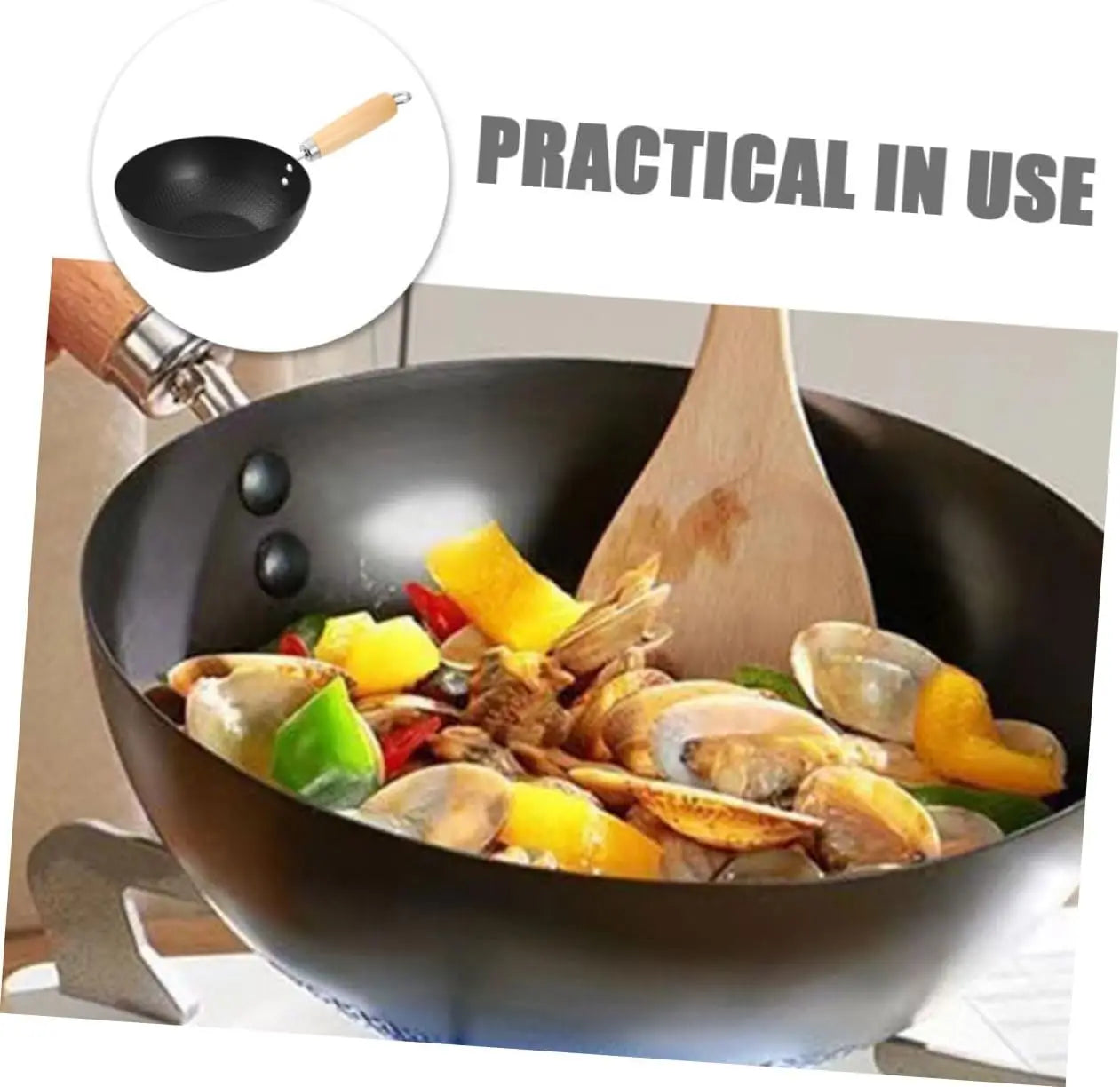 Uncoated Flat Bottom Iron Wok for Stir Fry Cooking