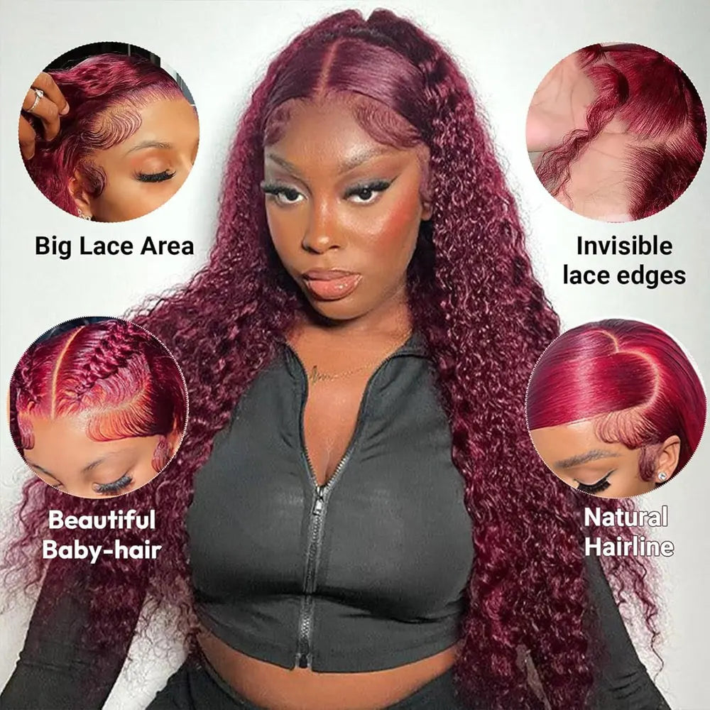 30 Inch Burgundy Deep Wave HD Lace Front Human Hair Wig