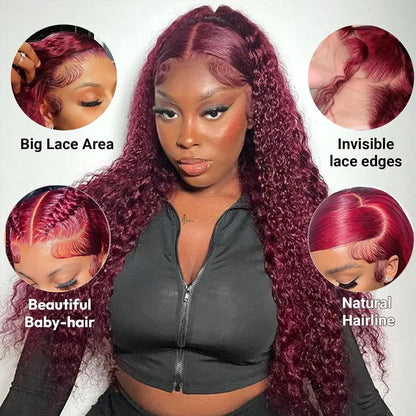 30 Inch Burgundy Deep Wave HD Lace Front Human Hair Wig
