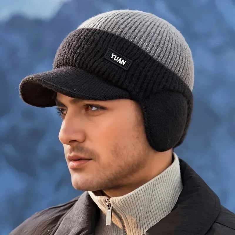 Unisex Dual Tone Knit Baseball Cap with Ear Protection