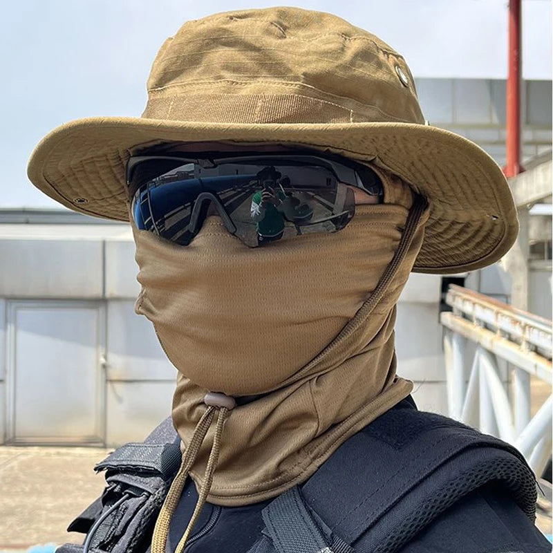 2 Piece Men's Wide Brim Boonie Hat and Balaclava Set