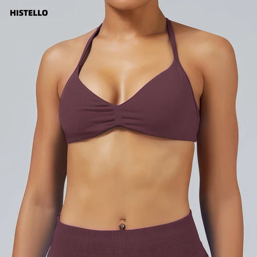 HISTELLO Women's High Support Strappy Halter Sports Bra
