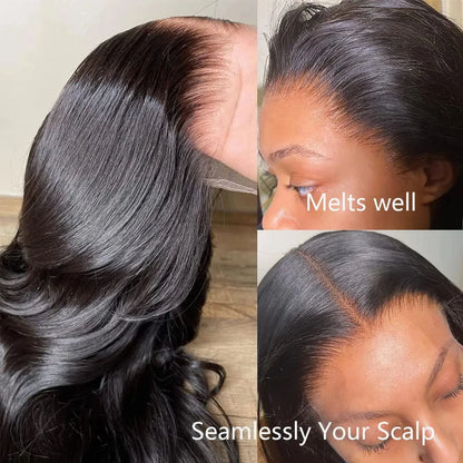 Natural Black Body Wave HD Lace Front Human Hair Wig 180% Density