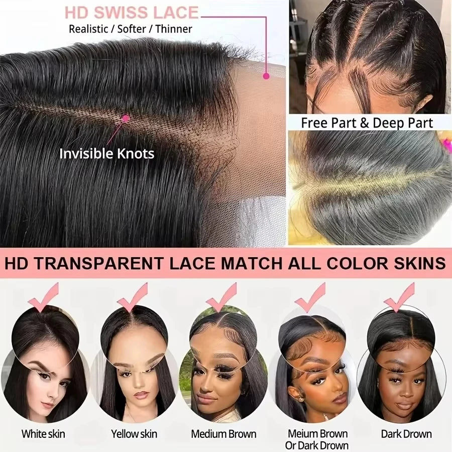 Women's 36 to 40 Inch Brazilian Bone Straight HD Lace Front Human Hair Wig