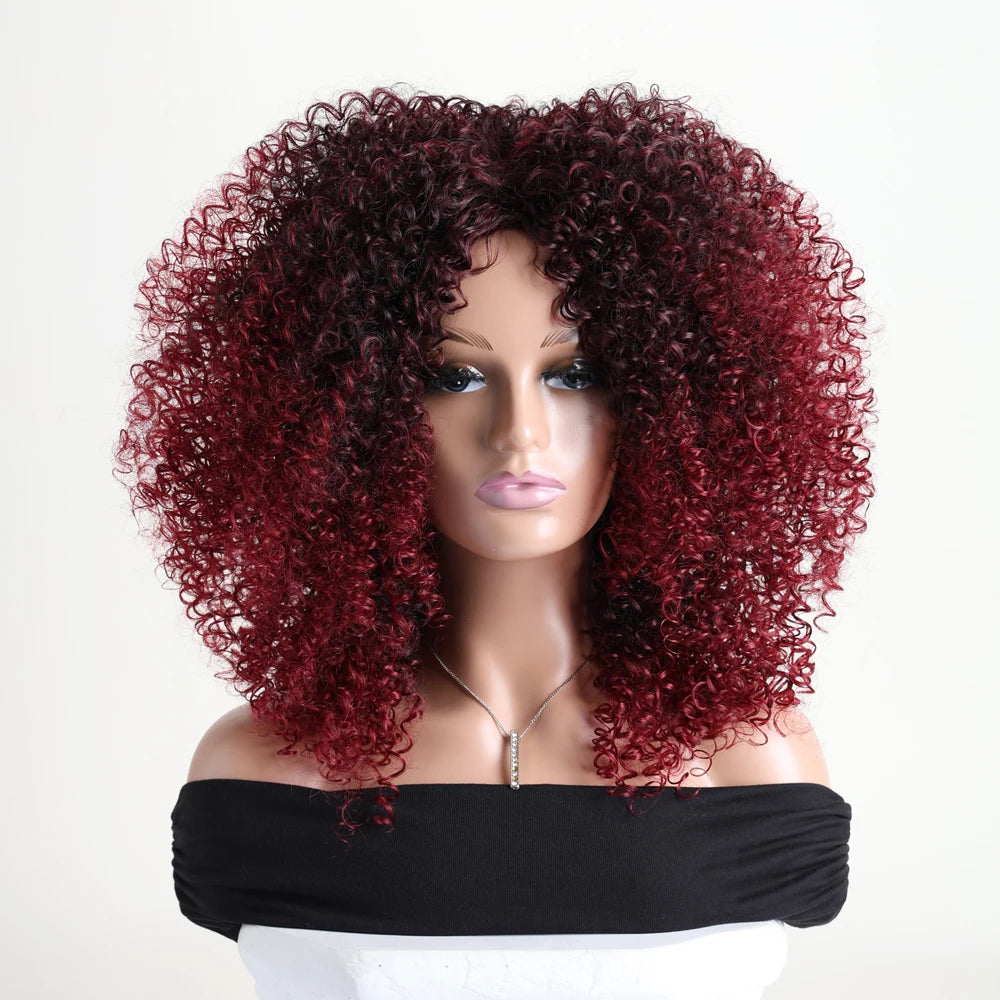 16 Inch Afro Kinky Curly Wig with Bangs for Women