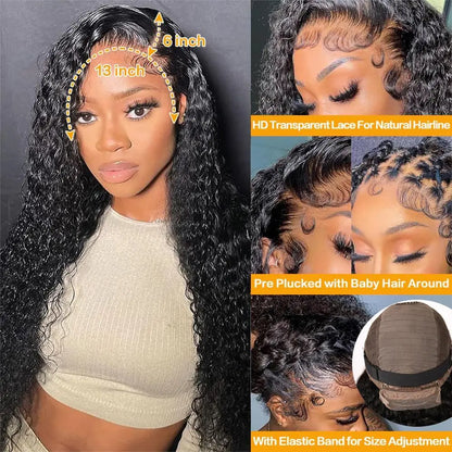 32 Inch Water Wave 13x4 HD Lace Front Human Hair Wig 200% Density