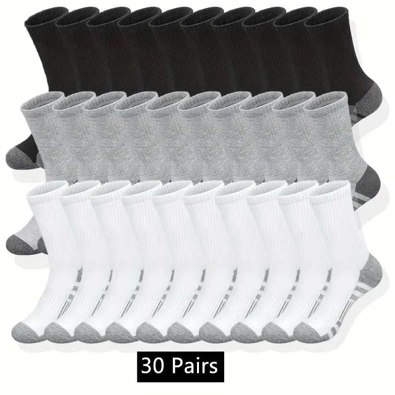 10 to 30 Pairs Men's Breathable Sports Crew Socks