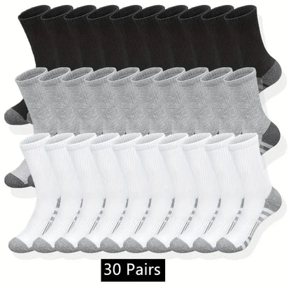 10 to 30 Pairs Men's Breathable Sports Crew Socks