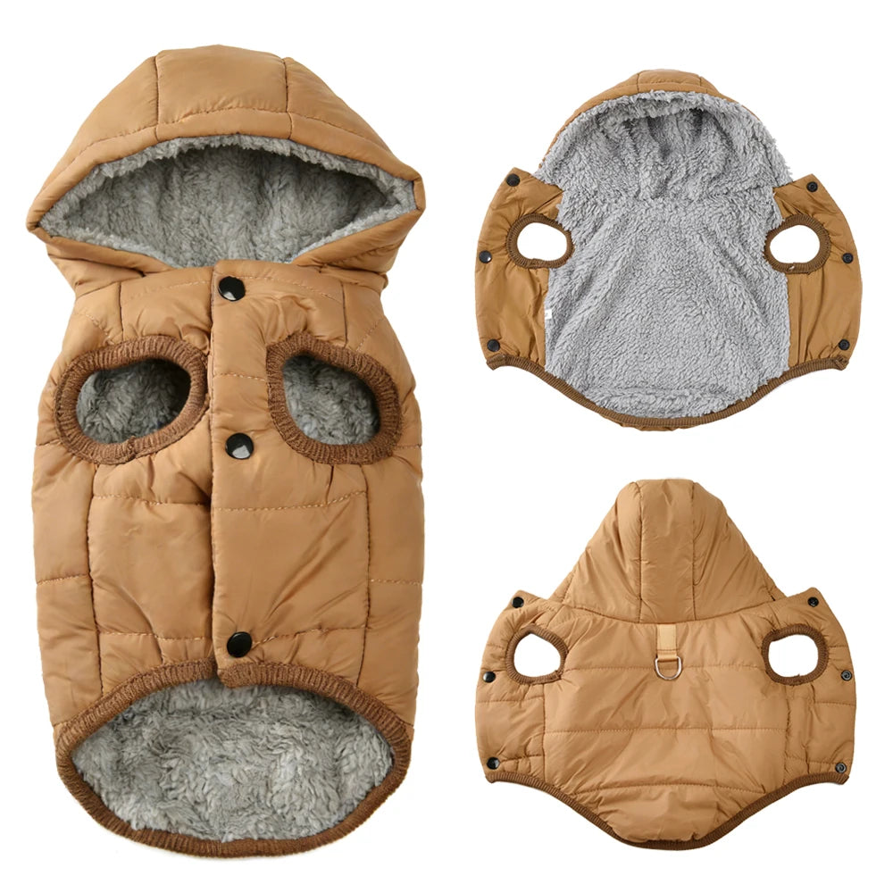 Warm Fleece Dog Hoodie Coat with D-Ring for Small & Medium Dogs