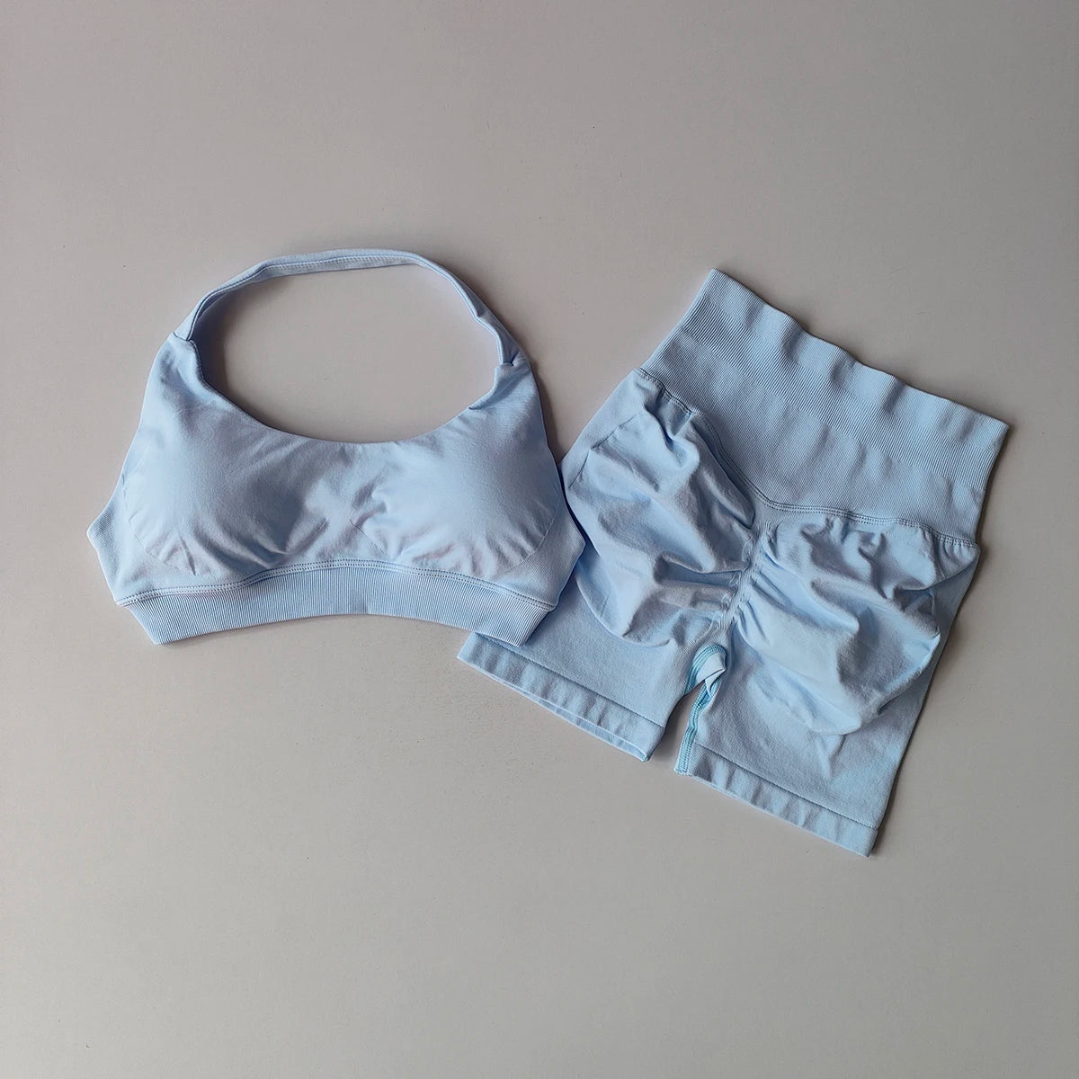 Women's 2 Piece Seamless Halter Sports Bra and Shorts Set