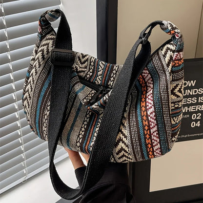 Tribal Striped Foldable Crossbody Bag with Zipper for Women