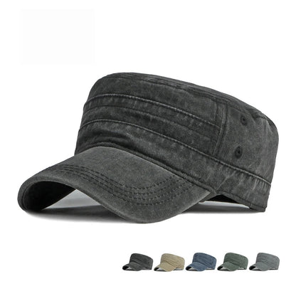 Unisex Washed Cotton Short Brim Military Cap