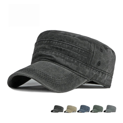 Unisex Washed Cotton Short Brim Military Cap