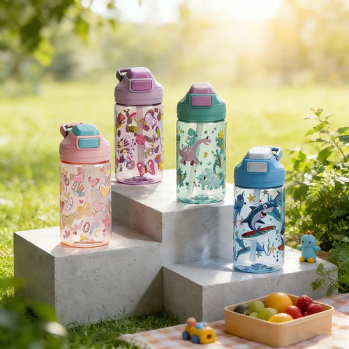 410ml Leak Proof Dinosaur Kids Water Bottle with Straw