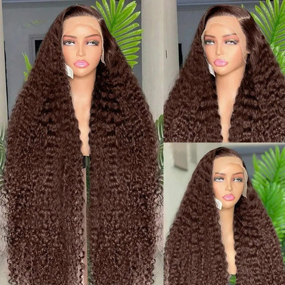 Women's Chocolate Brown Deep Wave Human Hair Lace Front Wig
