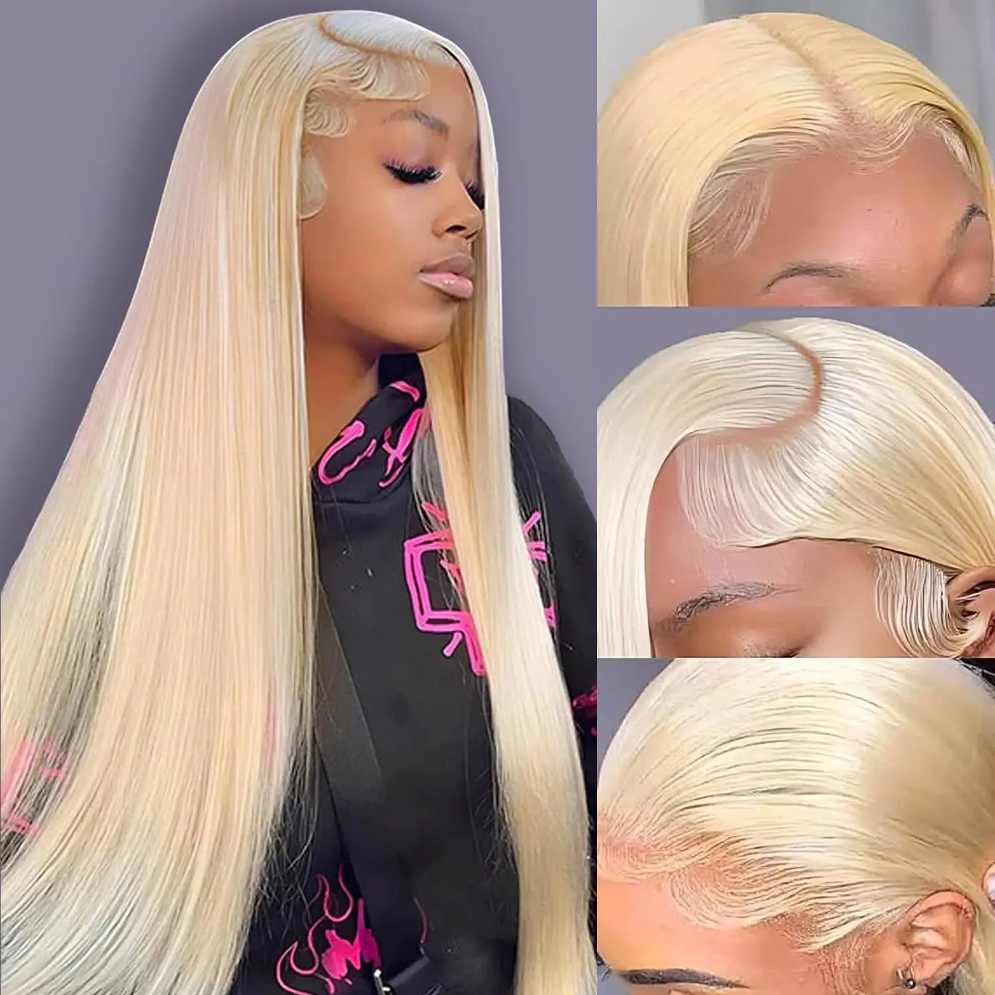 Women's 30 Inch 613 Blonde Straight HD Lace Front Human Hair Wig