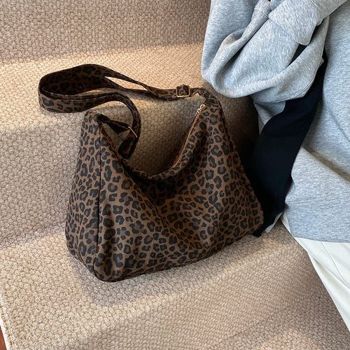 Women’s Leopard Print Soft Textile Shoulder Crossbody Bag Large Capacity