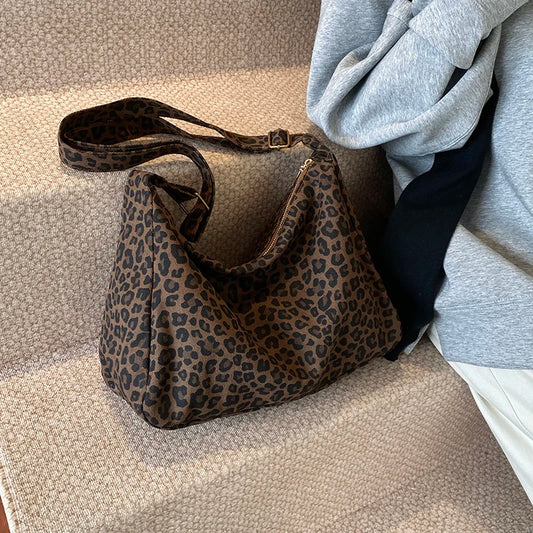 Women’s Leopard Print Soft Textile Shoulder Crossbody Bag Large Capacity