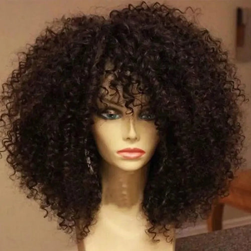 16 Inch Afro Kinky Curly Wig with Bangs for Women