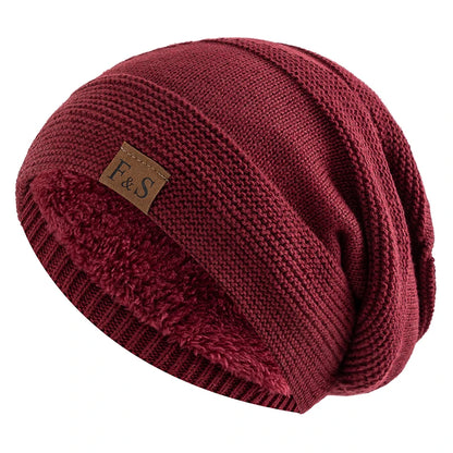 Unisex Faux Fur Lined Slouchy Winter Beanie