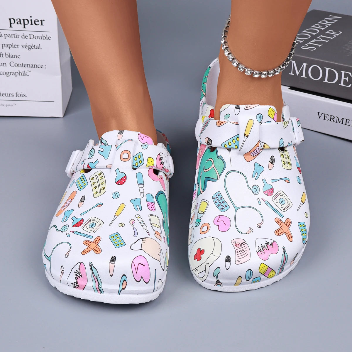 Women’s Printed EVA Mule Clogs Adjustable Buckle Non Slip Indoor Shoes