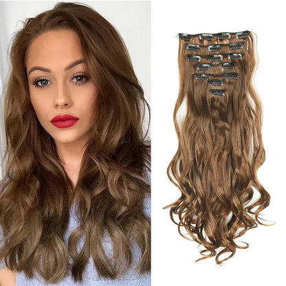 22 Inch Curly Wavy Clip In Hair Extensions 7PCS