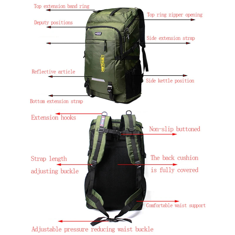 50L or 80L Large Capacity Hiking and Travel Backpack