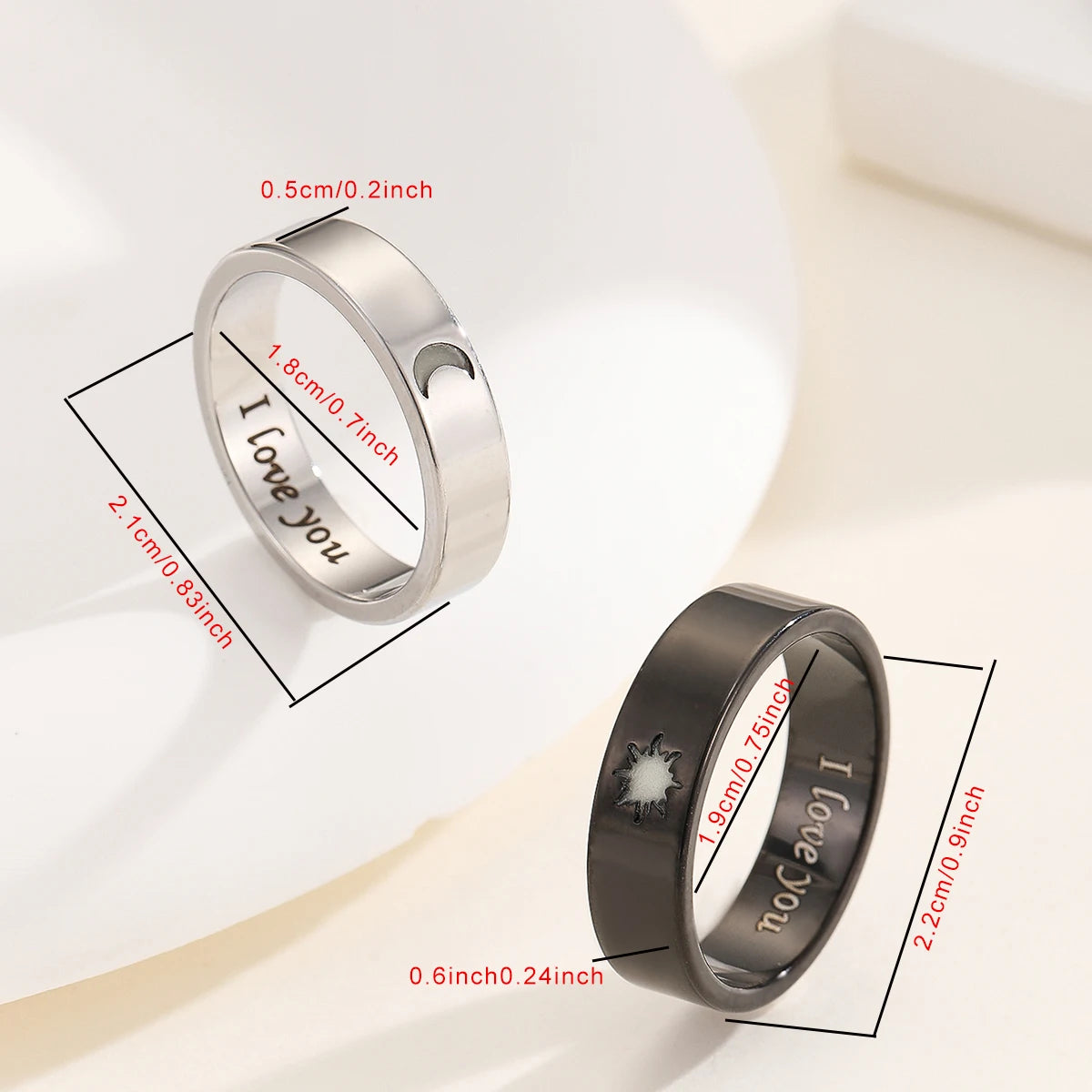 2 Piece Glow in the Dark Couple Rings Set