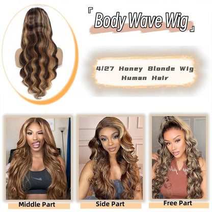 34 Inch Honey Blonde Ombre Body Wave 13x4 HD Lace Human Hair Wig 200% Density