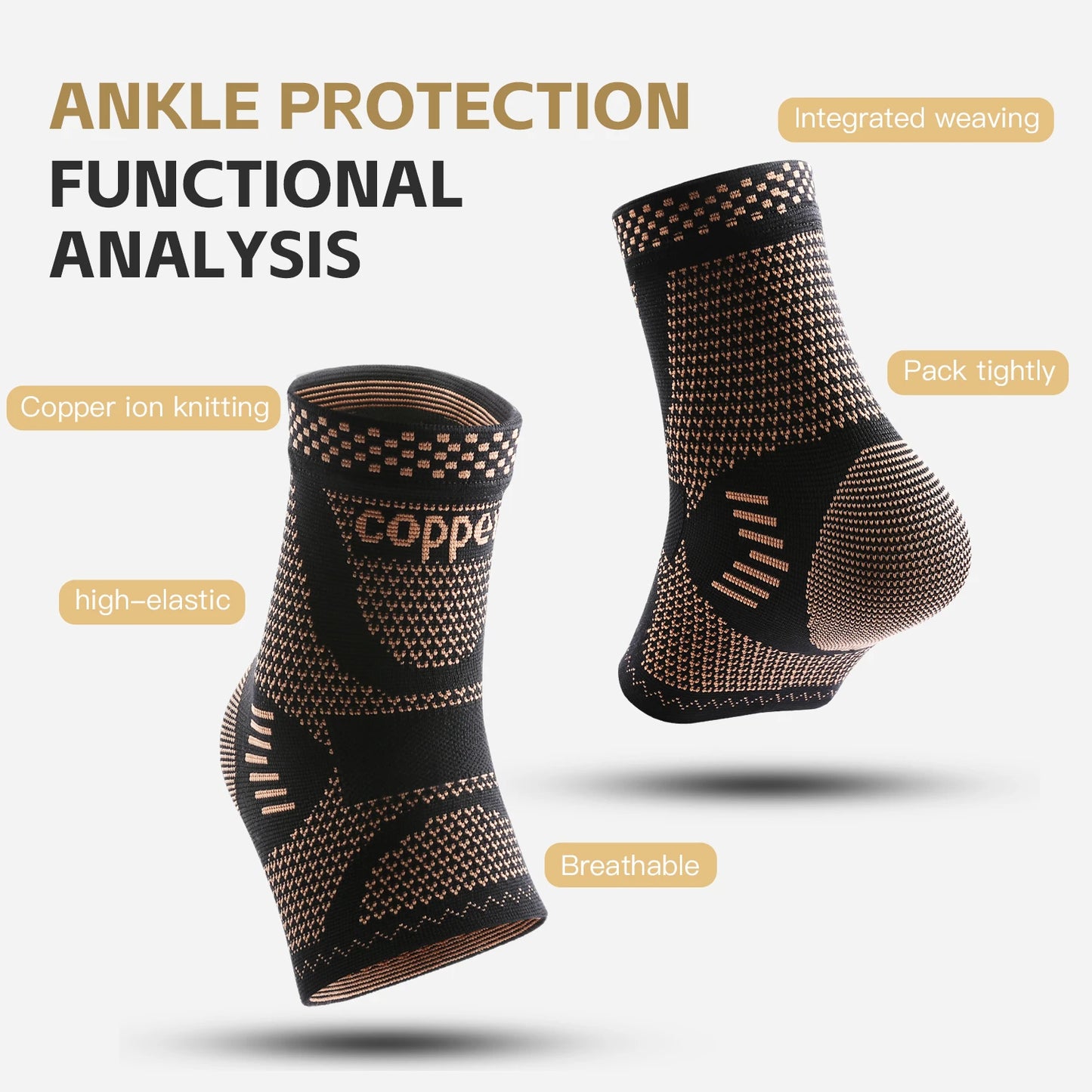 1 or 2 Pack Copper Infused Compression Ankle Support Sleeves