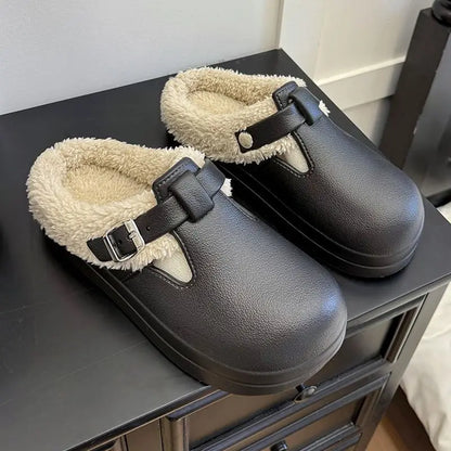 Women's Waterproof EVA Furry Mule Slippers with Buckle