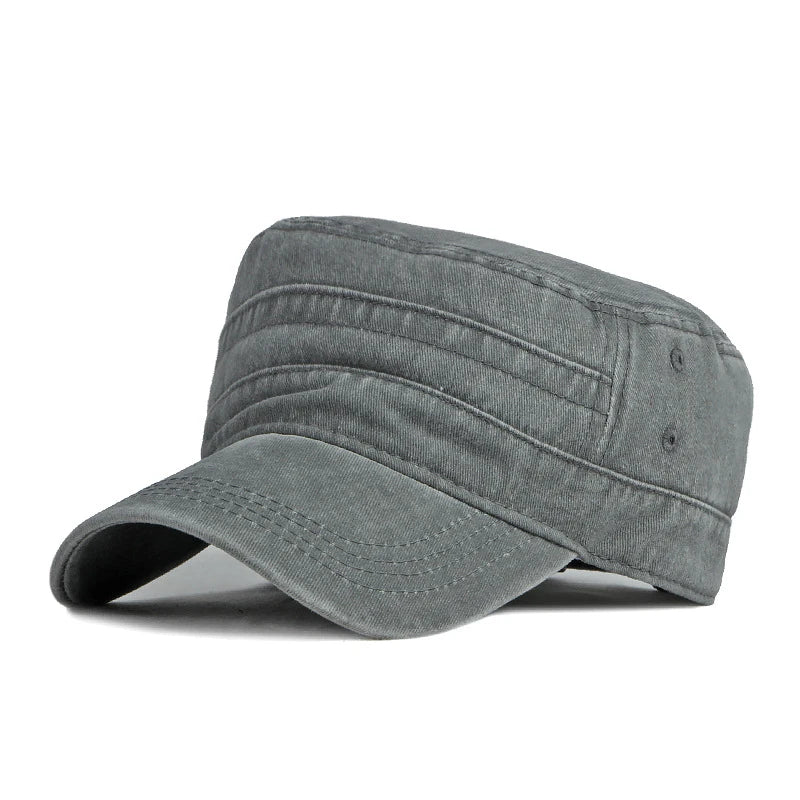 Unisex Washed Cotton Short Brim Military Cap