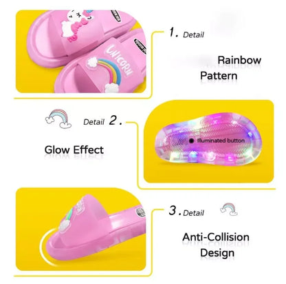 Kids Cartoon Unicorn Light Up Slippers for Boys & Girls
