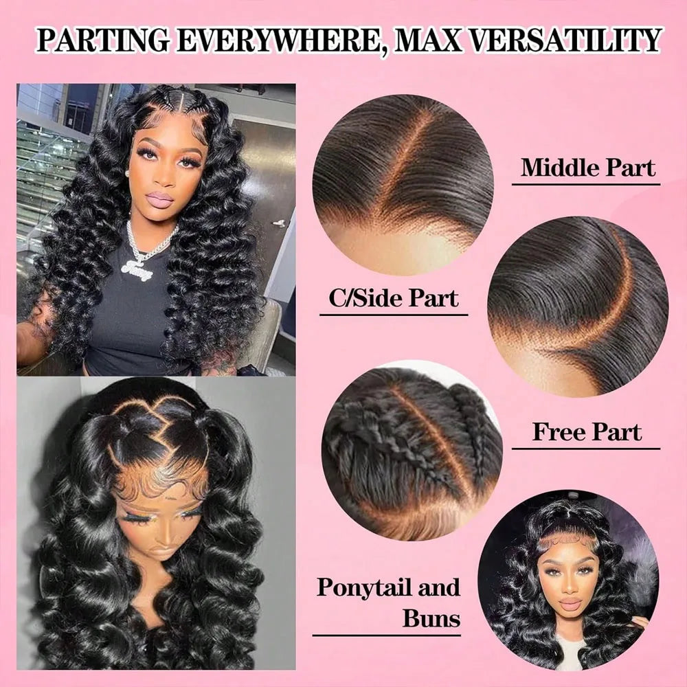 38 40 Inch Deep Wave 13x6 HD Lace Front Human Hair Wig 200% Density
