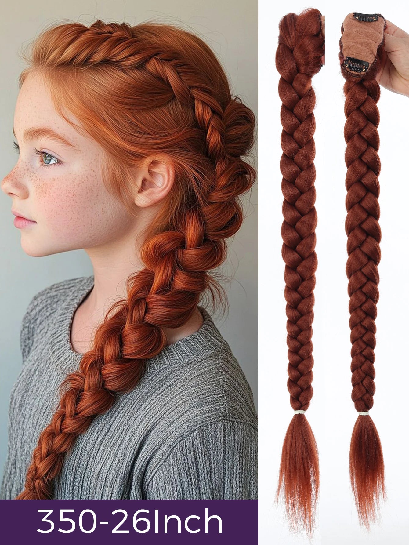 32 Inch Purple Braided Ponytail Hair Extension with Tinsel