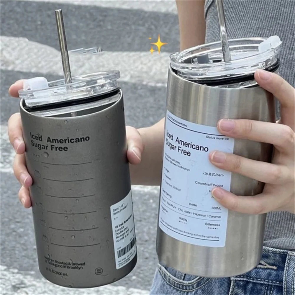 600ml BPA Free Stainless Steel Insulated Thermos with Straw