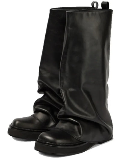 Women's Thick Sole Square Toe Pleated Knee High Boots