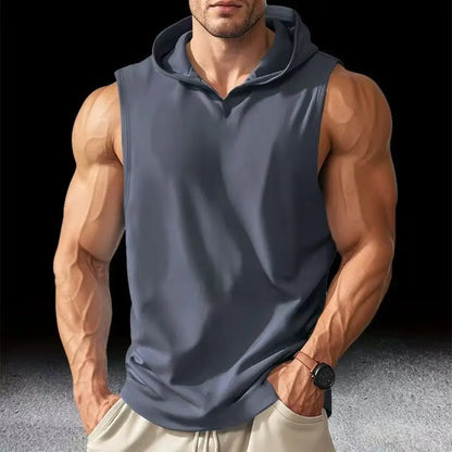 Men's Solid Color Sleeveless Hooded Tank Top
