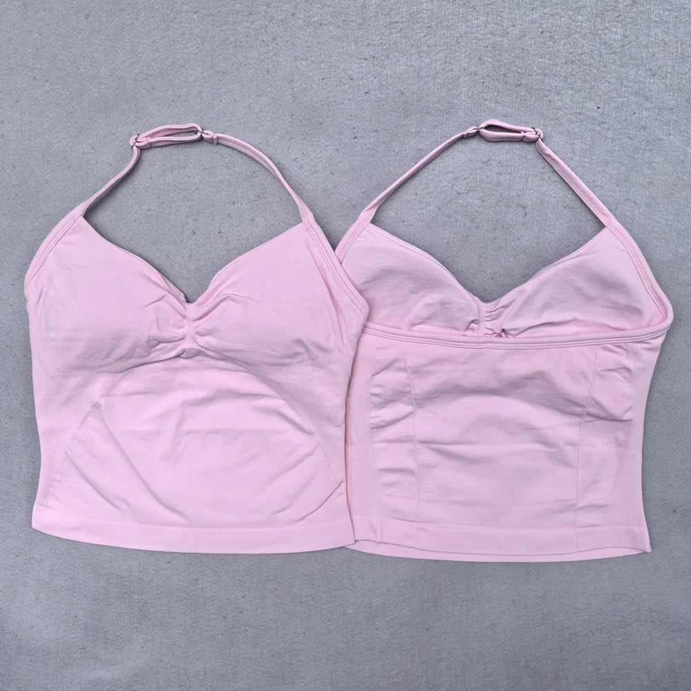 Women's Backless Strappy Workout Tank Top with Built In Bra