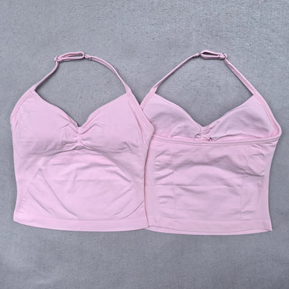 Women's Backless Strappy Workout Tank Top with Built In Bra
