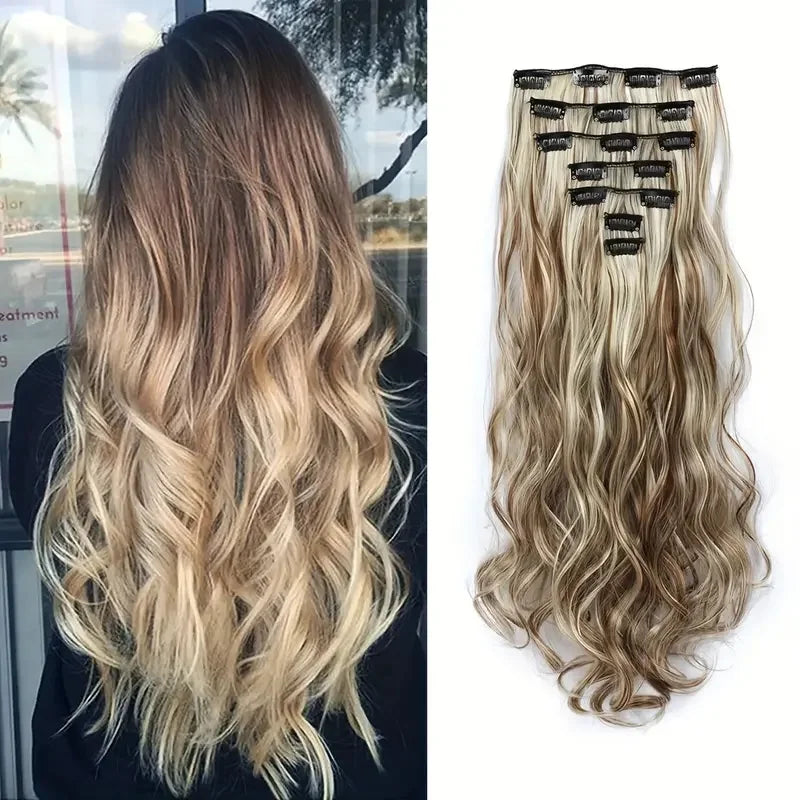 22 Inch Curly Wavy Clip In Hair Extensions 7PCS