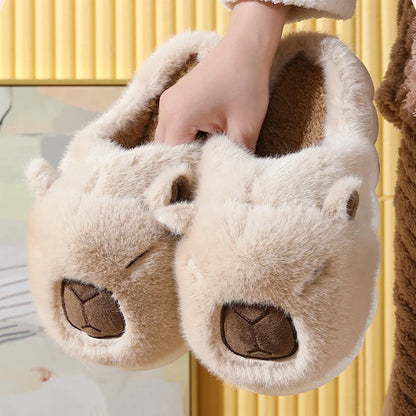 Cute Capybara Plush Slippers for Women Warm Non Slip Winter Home Shoes