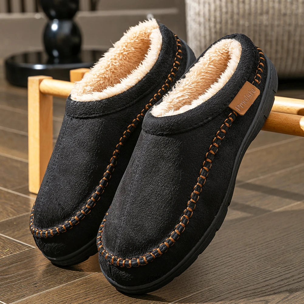 Men’s Suede Winter Slippers with Memory Foam & Non Slip TPR Sole