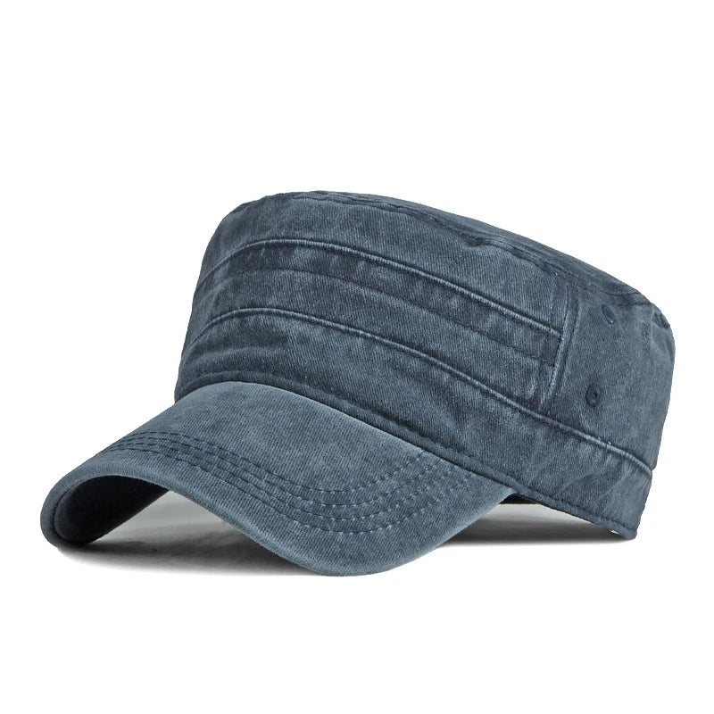 Unisex Washed Cotton Short Brim Military Cap