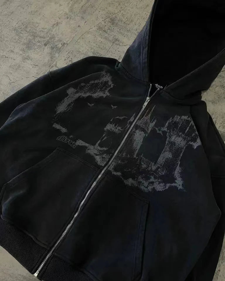 Men's Y2K Gothic Graphic Zip Up Hoodie
