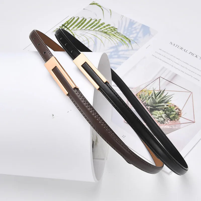 Women’s PU Leather Slim Waist Belt with Metal Buckle