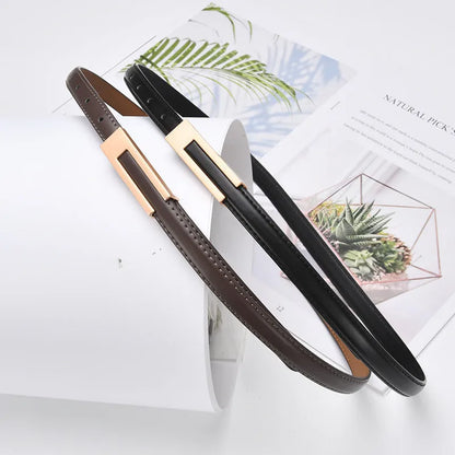 Women’s PU Leather Slim Waist Belt with Metal Buckle
