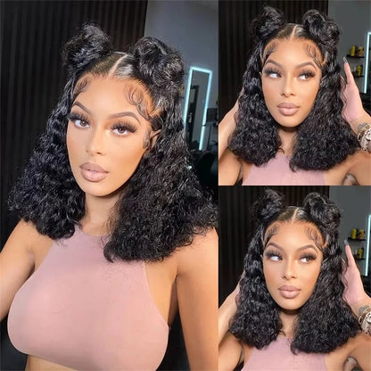 Women's 16 Inch Water Wave Bob Human Hair Lace Front Wig